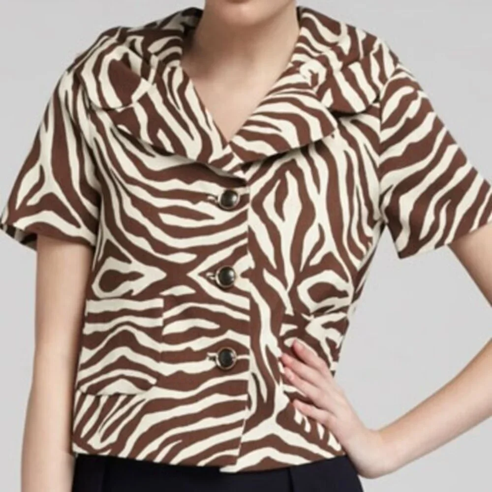 Kate Spade Brown Rose Zebra Safari Jacket size 6